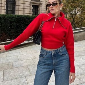 Red Zara Half Zip Sweater- Size s